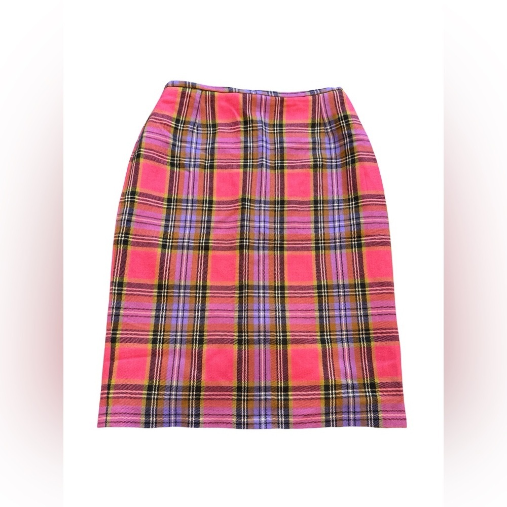 Vintage Vertigo Pink Plaid Wool Skirt Size 10 NWT Made in France Y2K Preppy - Picture 1 of 4
